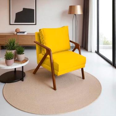 Imagem de Poltrona Para Sala Decorativa Shine Cadeira Reforçada Para Recepção Manicure Sala De Espera Consultório Escritório Confortável Em Madeira Maciça Castanho Suede Cores (Amarelo)