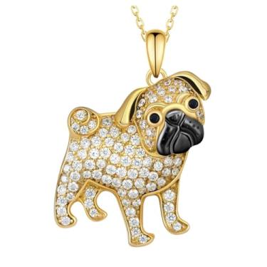 Imagem de OSCCI Lindo colar com pingente de pug de cristal para mulheres, colar de cachorrinho tímido de desenho animado personalizado joia de fantasia, Metal, Sem Pedra Preciosa