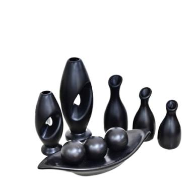 Imagem de Vasos Decorativos Para Sala,Enfeite 9 Vasos Peça Decorativo Kit Cerâmica Rack Sala Conjunto Completo Trio Casa Centro Mesa Dupla(PRETO LISO 9PÇS)
