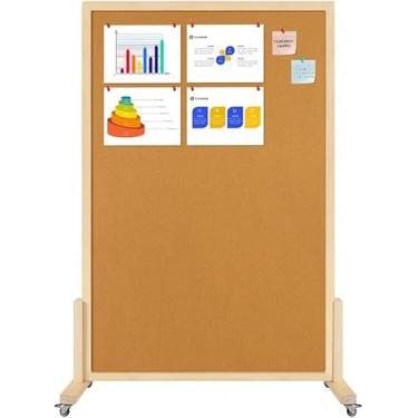 Imagem de Placas De Cortiça Rolante Placa De Pino De Boletim De Dupla Face Com Rodas Moldura De Madeira Divisória De Sala Independente Para Quartos Escritórios Casa