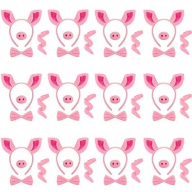 Imagem de Mototo Conjunto de fantasia de porco, 48 peças, faixa de cabeça de orelhas de porco, conjunto de cosplay de porco rosa com cauda de nariz e gravata borboleta, fantasia de porco, fantasia adulta de