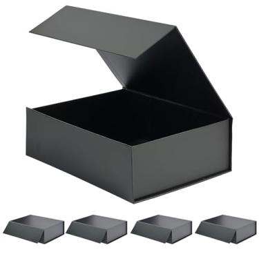 Imagem de Caixas de presente com tampas – Conjunto de caixas de presente pretas com fecho magnético 22 x 16 x 7 cm – Caixas de embalagem dobráveis elegantes para casamento, aniversário, Natal – Perfeito para