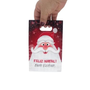 Imagem de 50 Sacolas Boca de Palhaço Feliz Natal Papai Noel embalagem para presentes (Papai Noel, 10x14cm)