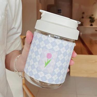Imagem de Garrafa de vidro tulipa para café, bolha, chá, água, fofo, viagem, portátil, à prova de vazamento, copo de água com tampa de alça para presente