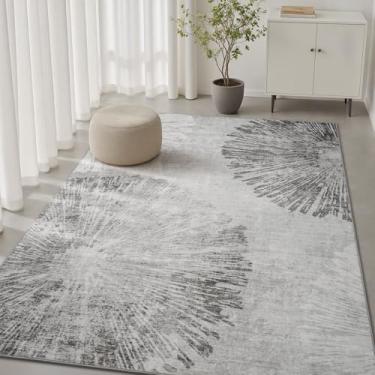 Imagem de Tapete de 7,5 x 12,7 cm, pequeno, antiderrapante, ultramacio, lavável à máquina, camada baixa, moderno, abstrato, dália, interior, para quarto, sala de estar, entrada, cozinha, cabeceira, cinza