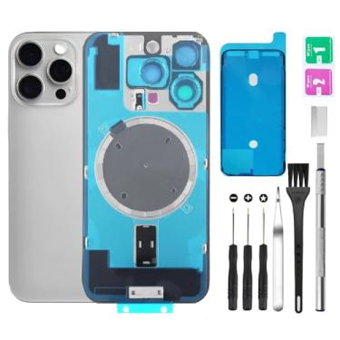 Imagem de Substituição de vidro da tampa traseira traseira para iPhone 16 Pro Max vidro traseiro + lente da câmera + ímã + suporte de peça de ferro com kit de ferramentas de reparo (titânio)