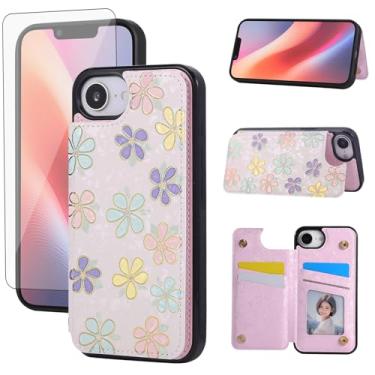 Imagem de Asuwish Capa de telefone para iPhone 16e/SE 2025/SE 4 carteira celular com protetor de tela flor de luxo suporte para cartão i Phone16e i16e 16 e SE4 4ª geração 16eCase mulheres meninas flores