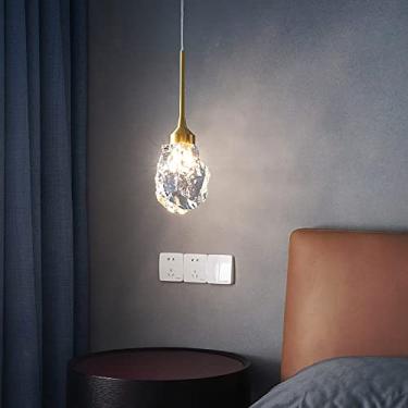 Imagem de Luminária pendente ajustável de cristal em latão escovado para quarto, banheiro e cozinha, mini pingente de LED 10x27,5 cm (4x11 polegadas)