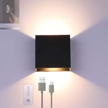 Imagem de Luminária de parede com controle de toque para cima e para baixo, luminária de parede com brilho ajustável e controle remoto, arandela moderna recarregável, iluminação de parede interna de a