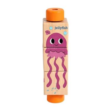 Imagem de Dynwave Jogo de quebra-cabeça de brinquedo giratório, reconhecimento de animais, aprendizagem precoce, jogo de madeira giratório, brinquedos de construção, Tipo de Animais Marinhos