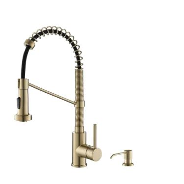 Imagem de Kraus KPF-1610-KSD-53SFACB Torneira de cozinha comercial de 45 cm com dispensador de sabão, bronze champanhe antigo sem manchas