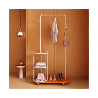Imagem de Prateleira para casacos, suporte para roupas de chão, quarto, suporte de cabeceira, moderno, móvel, cabideiro, cabideiro, suporte (branco + laranja)