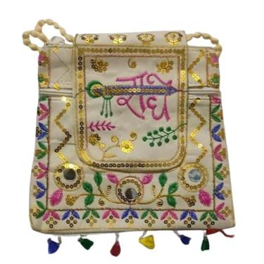 Imagem de Radheb Kdhai Work Women Rajasthani Sling Bag, para mulheres e meninas, item de presente indiano casamento nupcial bolsa de algodão bolsa de algodão meninas carteira de mão lenços bonitos mulheres mão