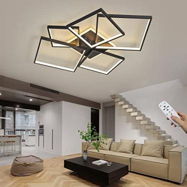 Imagem de Luminária de teto LED moderna com controle remoto, luminária de teto com design retangular, iluminação de acrílico e alumínio para quarto, cozinha, sala de jantar, estudo, varanda (preto, 5