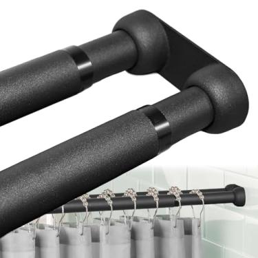Imagem de Varão de cortina de chuveiro duplo de 68 a 128 cm para parede varão de cortina de chuveiro duplo ajustável para banheiro, lavanderia, divisória de quarto, cozinha, preto