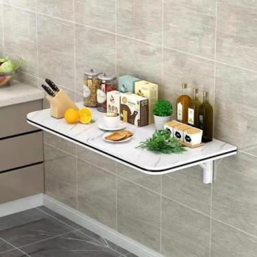 Imagem de Mesa dobrável montada na parede, mesa dobrável montada na parede, mesa dobrável de folhas suspensas, mesa flutuante dobrável para estudo, banheiro ou lavanderia (cor: branco, si