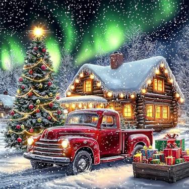 Imagem de NAIMOER Kits de arte de diamante de Natal para adultos iniciantes, kit de pintura de diamante 5D de caminhão vermelho, arte de pedra de perfuração completa, pintura DIY por Diamonds Dot, artesanato de