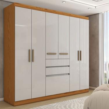 Imagem de Guarda-Roupa Solteiro Naturalle 6 Portas 3 Gavetas Freijó/Off White Laca - Panorama Móveis