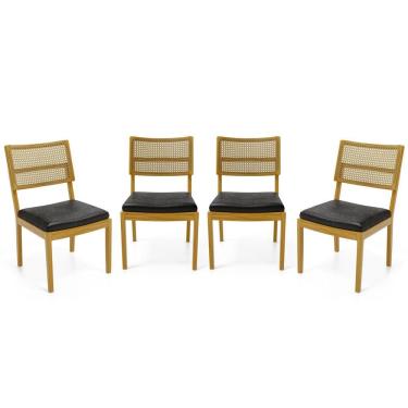 Imagem de Kit Com 4 Cadeiras Milena Madeira Maciça Assentos Estofados Encostos De Tela Palha Sextavada