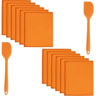 Imagem de WMBXQWO 12 peças de tapetes desidratadores de silicone com borda, antiaderentes e resistentes ao calor, multifuncionais, laranja