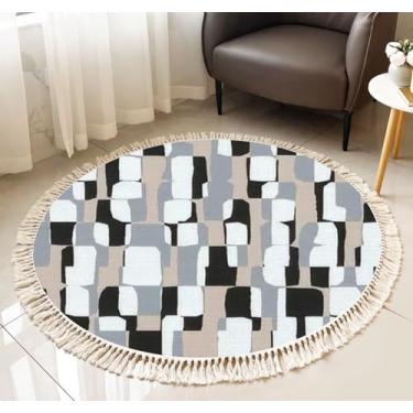 Imagem de Tapete redondo com franja rústica textura de mármore sem costura natural italiano fosco para área boho, borla, tapete de linho, tecido à mão, pátio, corredor, corredor, decoração de casa, sala de