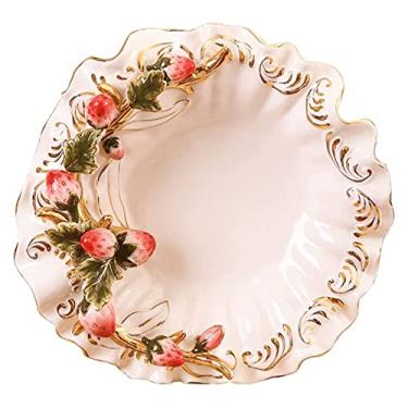 Imagem de GeRRiT Suporte de frutas requintado prato de frutas, nozes doces de cerâmica, pratos de porcelana, lanches, compota, bandeja de frutas silvestres, decoração de borda de morango