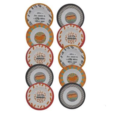 Imagem de Conjunto 10 Pratos Em Melamina Fundo Para Lanches Hot dog