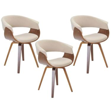 Imagem de Kit 03 Cadeiras Decorativas para Escritório Recepção Ohana Fixa Linho Bege - Gran Belo