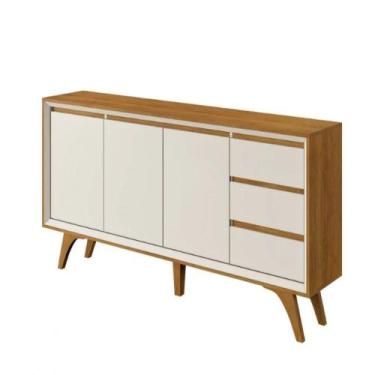Imagem de Buffet Vertex 3 Portas Pés Madeira Maciça Mavaular, Naturalle / Off Wh