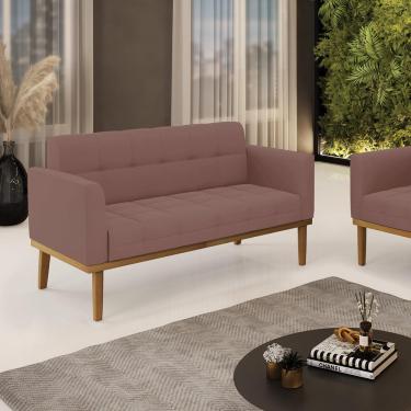 Imagem de Poltrona Namoradeira Decorativa Karen Pés Fixo em Madeira Castanho Veludo Rose G19 - Gran Belo