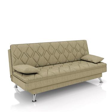 Imagem de Sofá Cama Sala de Estar 193cm Belinda com Pés Alumínio Linho Bege G45 - Gran Belo