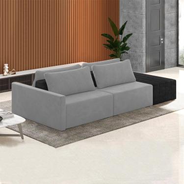 Imagem de Sofá Ilha Modulado Milos 232cm Puff Lateral Cinza Preto Manchado Veludo/PU G33 - Gran Belo