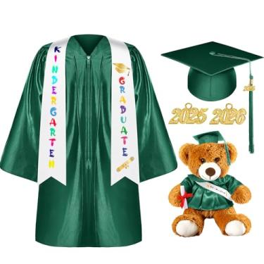 Imagem de Sintuff 7 peças de boné de formatura de jardim de infância 2024 acessórios de formatura pré-escolar estola borla pingente urso presentes, Verde escuro, 27