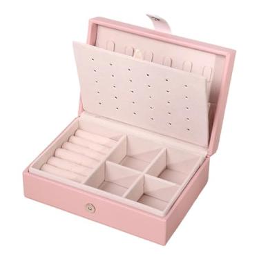 Imagem de predolo Caixa de joias organizadora de joias com tampa flip-open, grampos de cabelo, grande capacidade, presentes, display portátil, couro PU, mamãe, Rosa