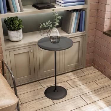 Imagem de Mesa Luna Lateral Minimalista, 35 cm, Tampo MDF Branco com Base em Aço Carbono, 60 cm Altura (Preto)