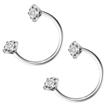 Imagem de Hoeudjo Anel de nariz em ferradura 18G Aço Cirúrgico Meio Cavalo Piercing de nariz para mulheres Rosca Interna Dupla Gema Piercing de nariz Anel Tamanho 8 mm, Metal, Zircônia cúbica