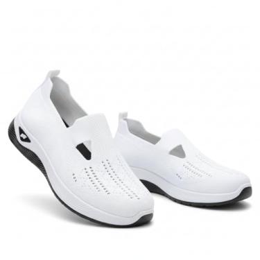 Imagem de Tênis Branco Feminino Confortável Slip-On para Caminhada e Dia a Dia - Leve e Respirável/37