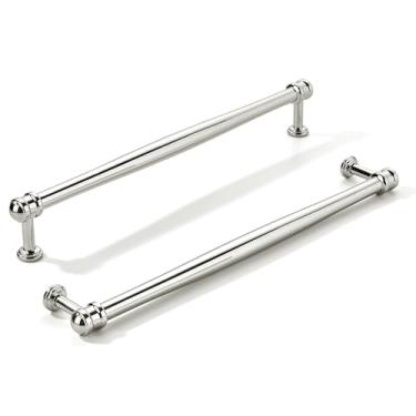 Imagem de khtumeware Pacote com 2 puxadores de armário de níquel polido central de 10 polegadas (256 mm), alça sólida para armário de cozinha resistente, ferragens de armário para penteadeira, puxador de