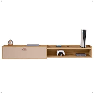 Imagem de Rack Suspenso 1.8 Estante Home Supremo King Tv Smart 55 60 65 70 Pol. 1 Porta Nicho Puxador Concha Sala Quarto - Hanover/Fendi - Lojas RPM