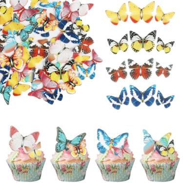 Imagem de 80 Pack Edible Butterfly Cupcake Toppers 3D Butterfly Cake Picks Wafer Paper Butterflies Cake Picks for Theme Baby Shower Boys Girls Wedding Birthday Party Cupcake Decorations Supplies Colorful