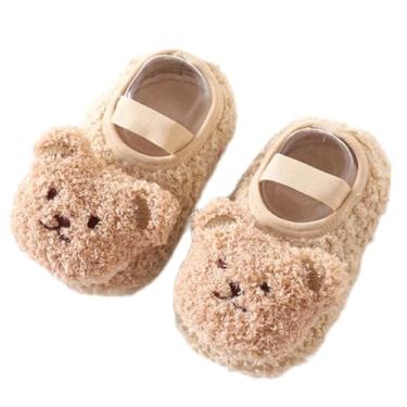 Imagem de Meias de lã de urso fofas para bebês de 0 a 4 anos, sapatos quentes de inverno para caminhada e engatinhar, Bege, 12-24 Months Toddler