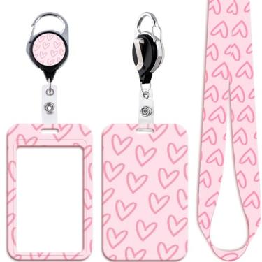 Imagem de Cordão rosa para crachá de identificação de professores para chaves de crachá de identificação, coração de amor, retrátil, resistente, carretel de crachá fofo, cordão para mulheres, enfermeiras