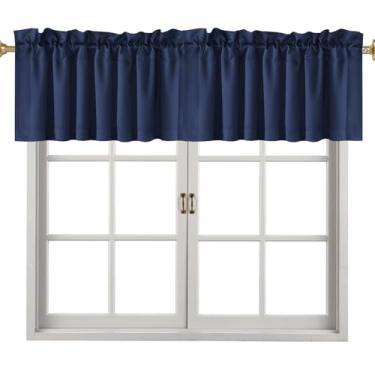 Imagem de Cortina blackout de poliéster com 2/4 painéis, sanefa, bolso para varão, tratamento de janela para sala de estar, café, banheiro, lavanderia (azul escuro, 2)