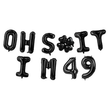 Imagem de Oh I'm 49! Balões de látex 40,6 cm preto hallo quarenta e nove torcidas para 49 anos decoração temática para homem mulher feliz 49º aniversário festa estúdio foto adereço bandeira decorações