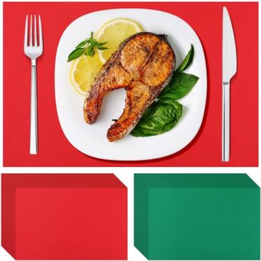 Imagem de Yeaqee 100 tapetes descartáveis de papel retangulares de Natal, verde, vermelho, retangular, para festas, 28 x 43 cm, tapetes de mesa de papel felizes para decoração de mesa de jantar ou cenário de
