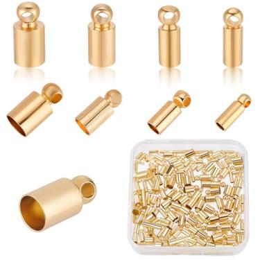 Imagem de Beebeecraft 200 peças, 4 tamanhos, tampas de extremidade de cabo, fio banhado a ouro 14 K, pontas de fio de coluna para fazer joias, borla, artesanato, furo de 1,5/2/3/4 mm