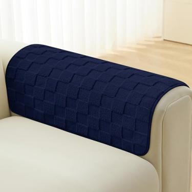 Imagem de Foxdecor Capas felpudas para poltrona, conjunto de 2 capas de poltrona, antiderrapantes, capas de apoio de braço para sofá, capas de poltrona (azul, 66 x 66 cm)