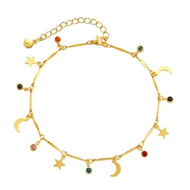 Imagem de Tornozeleira feminina moderna com design de lua e estrela, joia leve para os pés, para festa na praia, casamento, viagem, uso diário