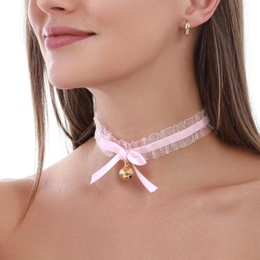 Imagem de Gargantilhas sexy de renda com pingente de laço e bola Lolita vintage gótica corrente de clavícula acessórios de uniforme para meninas, C, Renda, Sem Pedra Preciosa