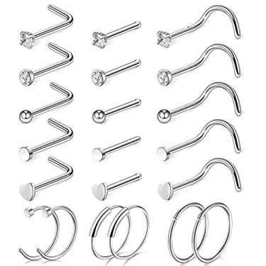 Imagem de Conjunto de argolas de nariz 18 G e 20 g para mulheres e homens, hipoalergênico, aço inoxidável cirúrgico 316L, articulado, segmento, piercing de nariz, argola para cartilagem de hélice, dorminhoco
